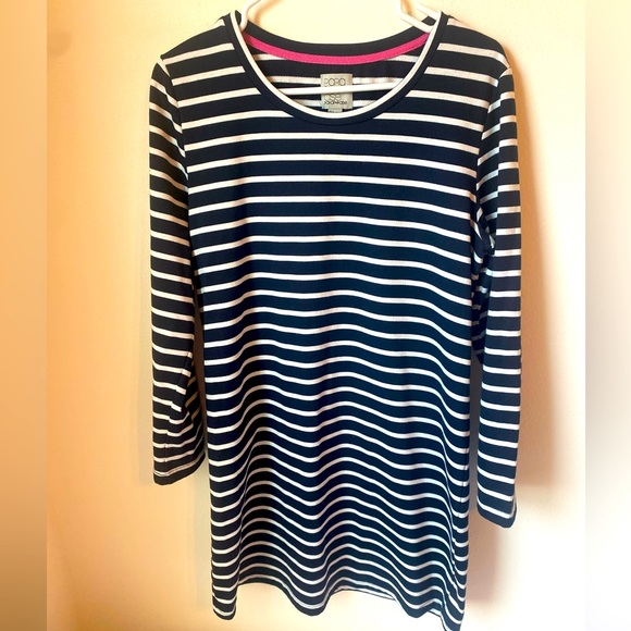 Women's Medium 100% Cotton Long Sleeved Striped Mini Dress Or Tunic - Picture 1 of 6